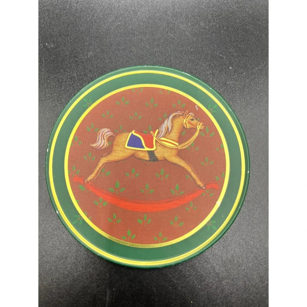 Rocking Horse Coasters Set of 6 Vintage Style Drink Coasters in Tin w/ Cork Back